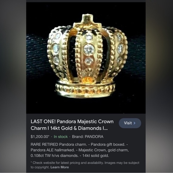 Pandora Yellow Gold Diamond Crown Retired - Picture 4 of 4